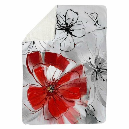 BEGIN HOME DECOR 60 x 80 in. Red & Grey Flowers-Sherpa Fleece Blanket 5545-6080-FL43